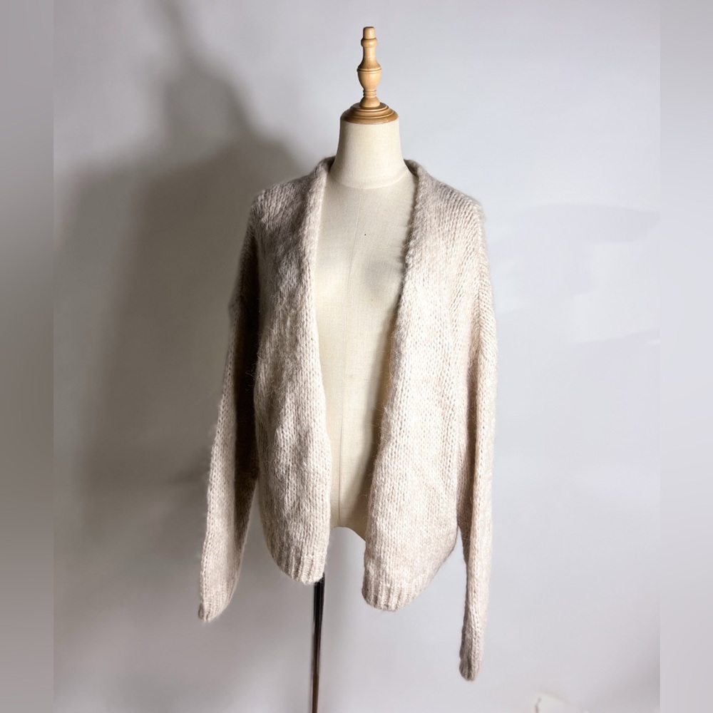 SUMMUM WOMAN Italian Fuzzy Alpaca Blend Cream Beige Open Cardigan Medium